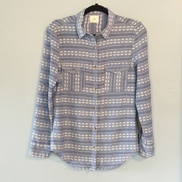 HARPER Chambray Norwegian Floral Patterned Button Up Shirt Women’s S Francesca’s - Picture 1 of 7